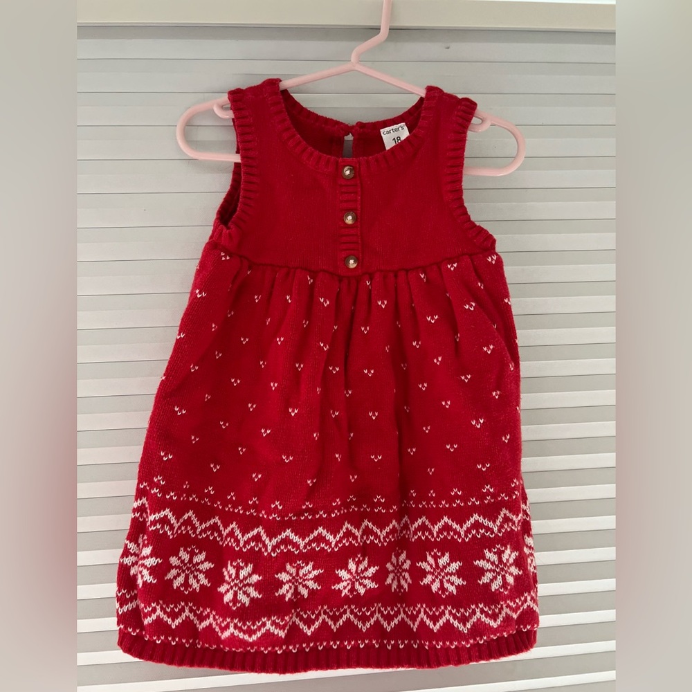 Carter's Red Knit Dress with Snowflake Design